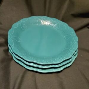 Pioneer Woman Cowgirl Lace Teal 3 Salad Plates